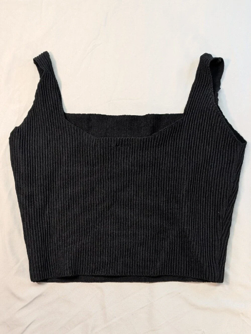 Windsor Black Ribbed Square-Neck Crop Tank Top